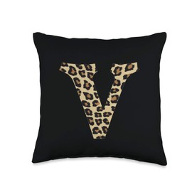 SqueakyRicardo Animal Print Leopard Cheetah Print Letter V Initial Rustic Monogram Gift Throw Pillow, 16x16, Multicolor