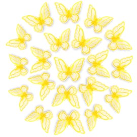 12pcs Butterfly Lace Trim, Lace Butterfly Applique Patches,Double Layers Organza Butterfly Lace Fabric Embroidery Sewing Lace DIY for Wedding Bride Hair Dress Hat Accessories (Yellow)