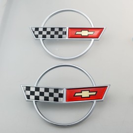 C4 Corvette Front Nose Emblem Plus Gas Fuel Lid Emblem 3D Badge Nameplate Cross Flag Restoration Both Front and Rear Emblems Fits for 91 Through 96 Corvettes (Silver Red)