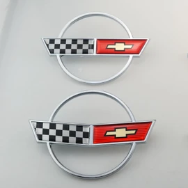 C4 Corvette Front Nose Emblem Plus Gas Fuel Lid Emblem 3D Badge Nameplate Cross Flag Restoration Both Front and Rear Emblems Fits for 91 Through 96 Corvettes (Silver Red)