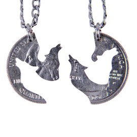 Marycrafts Hand Cut Coin Wolf Necklace Howling Wolves Best Friend Necklaces for 2