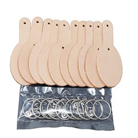 Natural Leather Key Chain Kit ,Blank Key Fobs, 10 Pre Punched Natural Veg Tanned Leather Key Fobs - Pitka Leather