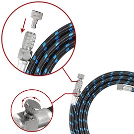 SAGUD Airbrush Hose 1.8 Meter Braided Rubber Hose with Standard 1/8 Size Fittings on Both with Air Brush Quick Release Disconnector Coupler