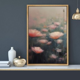 MUDECOR Framed Canvas Print Wall Art Dreamy Pastel Floral Romantic Impressionist Flower Field Illustrations Modern Art Minimal Relax for Living Room, Bedroom, Office - 24"x36" Natural