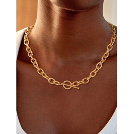 Coshilta Gold Necklace for Women，14K Dainty Gold Chunky Necklace Non Tarnish Toggle Clasp Necklaces Fashion Chunky Jewelry for Women