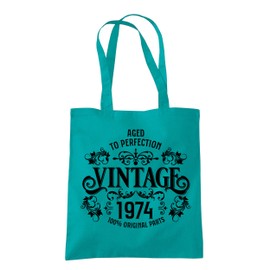 Dead Set Studio 50th Birthday Gifts For Women, Vintage 1974 50th Birthday Tote Bag, 50th Gift For Her, Cotton Fabric Shoulder Reusable Shopper Bag, 50th Anniversary Present AIRBLUE