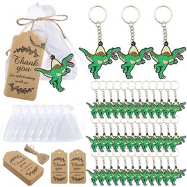INSYOHO 36 Sets Dinosaur Baby Shower Decorations Favors - Keychain with Organza Bag & Thank You Card, Dinosaur Baby Shower Party Favors for Gender Reveal, Birthday Party Gifts Supplies for Boys Girls