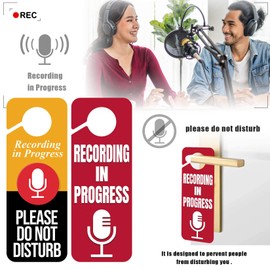 2 x Do Not Disturb Door Hanger Sign,Recording in Progress Do Not Disturb Door Hanger Sign,Recording in Progress Microphone Door Knob Hanger Sign for Offices Clinics (9.5 X 3.5 Inch)