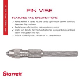 Starrett Pin Vise with Knurled Handles, Smaller Body Diameter than the Chuck, and Special Tapered Collet for Maximum Clamping Surface - .115-.187" Range - 162D