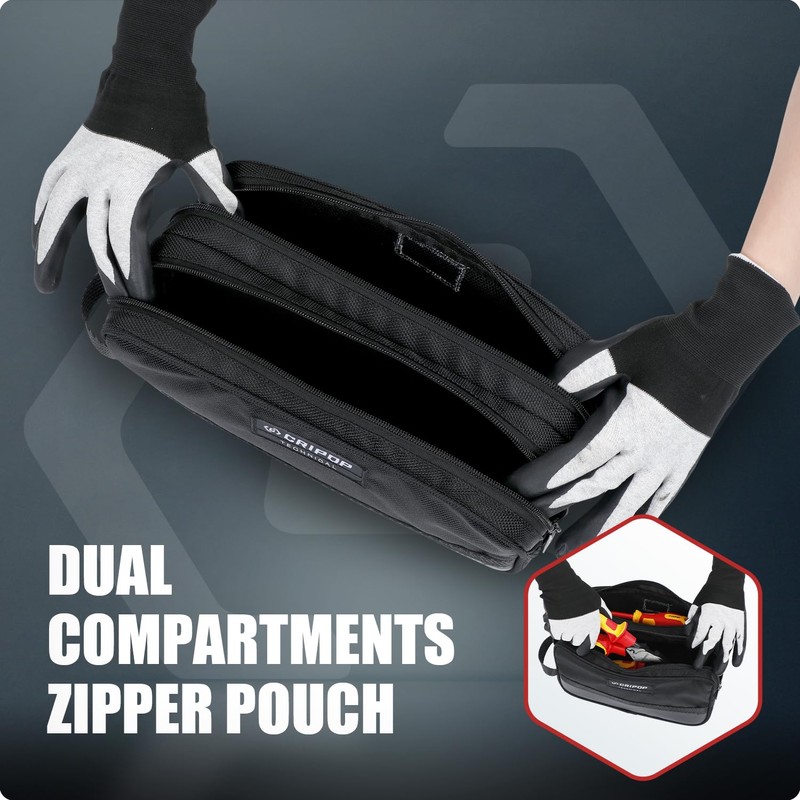 CRIPOP 12 Inch Tool Pouches with Zipper, Dual Compartments Heavy-Duty