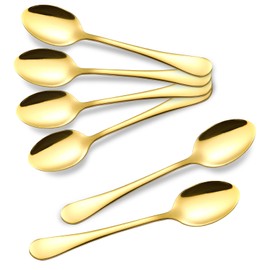 Kucensi Espresso Spoons, Teaspoons Set of 6, Mini Coffee Spoons, 4.7" Tea Spoons Dessert Spoons, Stainless Steel Small Spoons Set for Coffee, Tea, Dessert, Appetizer, Sugar, Dishwasher Safe(Gold)