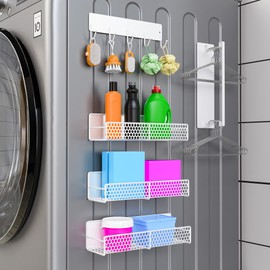 Bwesdero Heavy Duty Magnetic Shelves for Washing Machine - 11LB No-Slip Laundry Organizer, Rust-Proof Fridge Spice Rack (White, 5PACK)