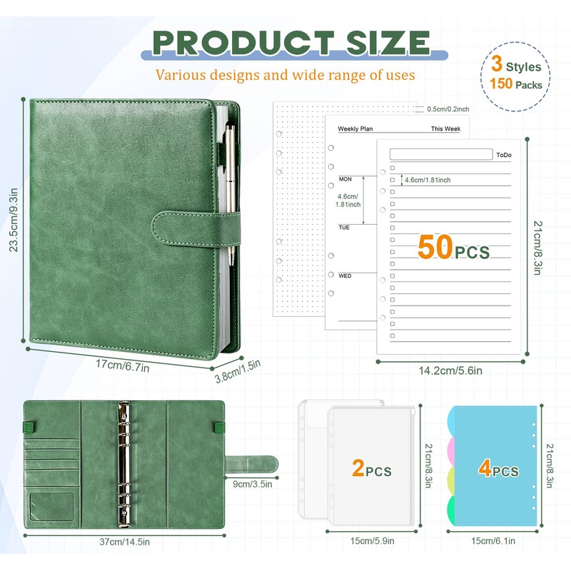 Ring Binder A5 Refillable, Agoer PU Leather Binder Notebook with