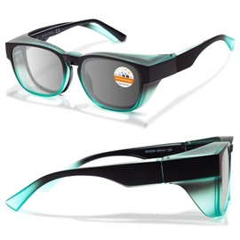 LianSan Photochromic Safety Glasses Over Eyeglasses for Men&Women - Fit Over Glasses with UV400&Anti Fog Scratch Resistant Lenses ANSI Z87(Black Green,Light Grey Lens)