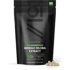 Organic Ginkgo Biloba Extract 12,500mg – High Strength Formula – Certified Organic, Non-GMO, Gluten-Free, Halal – 120 Vegan Capsules
