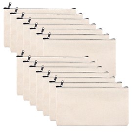 pabues 50 Pack 8 × 4.7 Inch Blank DIY Craft Bag Canvas Pencil Case Blank Makeup Bags- Beige Canvas Pencil Pouch Bulk Canvas Cosmetic Bag Multi-Purpose Travel Toiletry Bag Canvas Zipper Bags