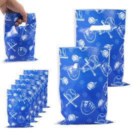 50pcs Baseball Gift Bags, Baseball Goodie Bags with Handle Plastic Baseball Party Favor Bags Sport Theme Candy Snack Bags Baseball Birthday Party Supplies for Kids