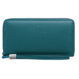 GOIACII Leather Women's Wallets, RFID Blocking Large Capacity Long Ladies Purse with Detachable Wrist Strap, Multiple Card Slots, Phone Pocket and Zipper Coin Purse
