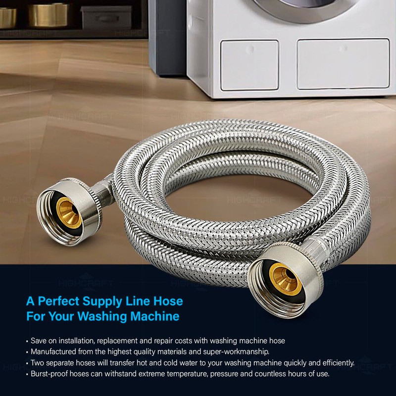 FlexCraft 25712PR-2 Stainless Steel Washing Machine Hose Connector Burst Proof,