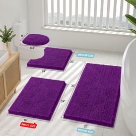 Smiry - Alfombras de baño de felpilla de lujo en forma de U de 24 x 20 pulgadas, suaves, absorbentes, antideslizantes, para inodoro, lavables a máquina, color violeta