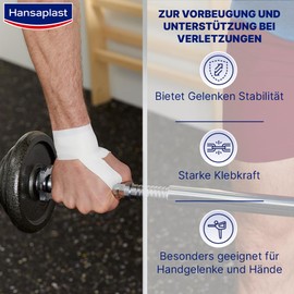Hansaplast Robustes Sporttape (2,5 cm x 10 m), stark haftendes Tape hilft bei der Vermeidung von Verletzungen, latexfreies Sport Tape bietet Unterstützung für Gelenke, Weiß