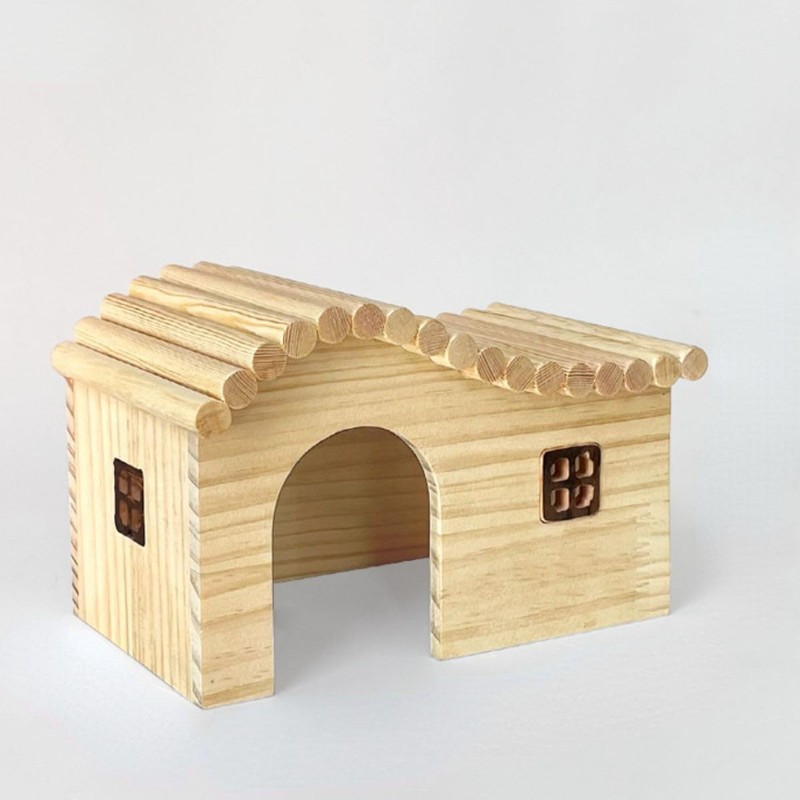 Guinea Pig Wood Hideout Hut with Window Small Animal Wooden
