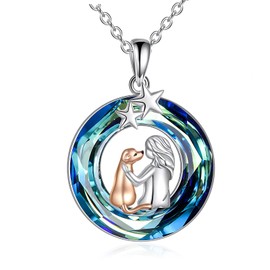 Dog Necklace for Women 925 Sterling Silver Dog and Girl Pendant Gifts for Dog Lover Dog Memorial Jewellry