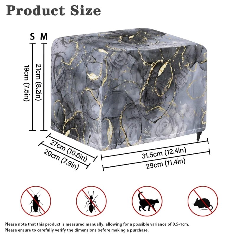 Yatixapu Toaster Cover 4 Slice, Gray Marble, Waterproof Polyester, Drawstring