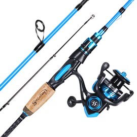 Sougayilang Fishing Pole, 30-Ton Carbon Fiber Fishing Rod and Reel Combo, 2 Pcs Blanks Spinning Reel Combos-Blue-6.9ft and 2000 Spinning Reel