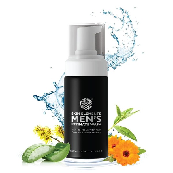 Skin Elements Intimate Wash for Men with Tea Tree Oil | pH Balanced Foaming Hygiene Wash | Prevents Itching, Irritation & Bad Odor | 4.05 fl. oz.