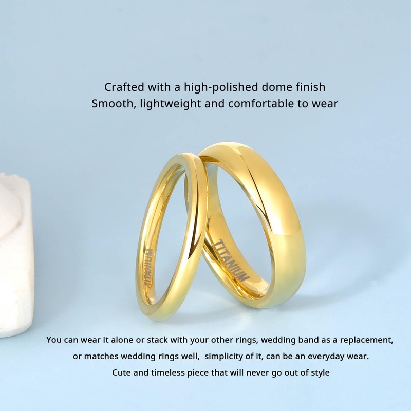 Lantine 2mm 4mm Titanium Ring Set High Polish Plain Dome