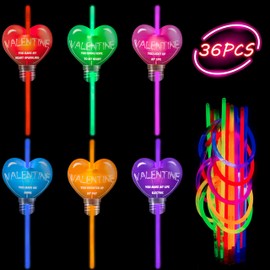 Yopyame 36PCS Love Heart Cards with 36 Glow Sticks, Heart Sharp Greeting Cards for Kids, Sweet Classroom Exchange Cards for Boys and Girls, Light Sticks Part Pack, Wedding Party Favor
