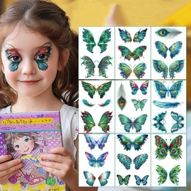 mdgfge 9 Sheets Peacock Butterfly Makeup Temporary Tattoos Sticker Eye Face Decoration, Reality Peacock Butterflies Waterproof Fake Tattoos for Women Cosplay Masquerade Party Eye Decor Supplies