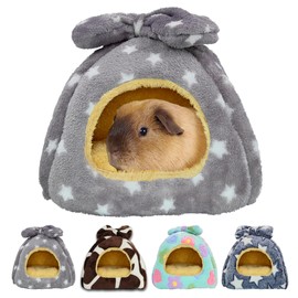 GINIDEAR Guinea Pig Bed, Guinea Pig Hideout House Accessories Warm Bed for Small Animals Hamsters Chinchillas Dwarf Bunnies Hedgehogs. M, Light Grey Stars.