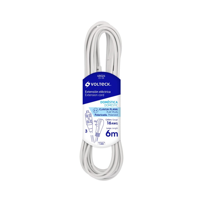 Volteck ED-6B, Extensión eléctrica doméstica 6 m blanca con clavija