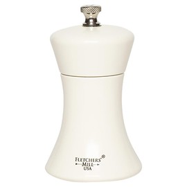 Fletchers' Mill Sierra Salt Mill, White - 4 Inch, Adjustable Coarseness Fine to Coarse, MADE IN U.S.A.
