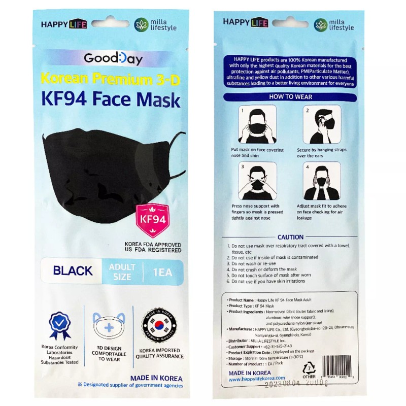 Happylife 2 PCS KF94 BLACK Protective Safety Face Mask 4