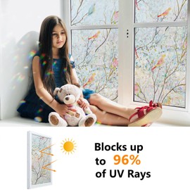 Ranzdn Window Privacy Film - Stained Glass Window Film Static Cling UV & Heat Blocking Rainbow Window Film for Glass Doors, Bedroom Windows - No Glue Premium Vinyl (Easy Install, 17.5"×78.7")