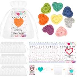 32 PCS Pocket Hug Gift,Pocket Hug for Friends Heart Token with Cards,Pocket Hugs Bulk Cards with Crochet Heart, Positive Greeting Cards Thinking of You Gifts for Women Friendship Gift