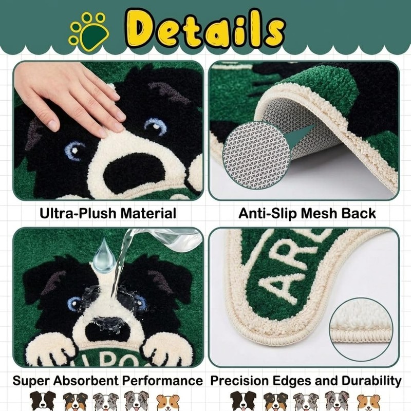 Border Collie U-Shaped Toilet Rug 24''x20'' Non Slip Bathroom Mat