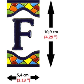 House letters 4 inch. Handpainted house letter tiles for signs, addresses and names. Address numbers for houses. House address numbers and letters. Design MOSAICO MEDIANO 4,29" x 2,13" (LETTER F)