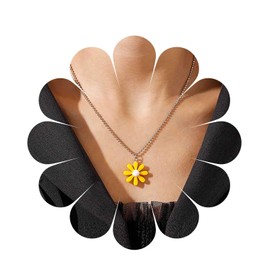 Allereya Vintage Daisy Pendant Necklace Yellow Daisy Necklace Daisy Necklace Yellow Acrylic Flower Choker Necklace Jewellery for Women and Girls, Zinc, No Gemstone