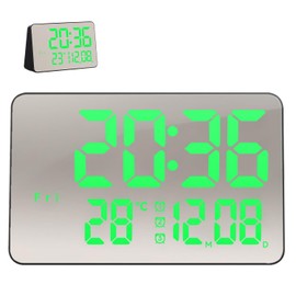 Reloj Despertador Digital con Control de Sonido, Hora, Temperatura y Fecha Simultáneas en una sola pantalla, Despertador Inteligente con Pantalla Táctil Para Ajustar 3 Niveles de Brillo (Luz Verde)