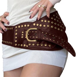 Women Wide Boho Disc Leather Belt Vintage Western Chunky Oval Concho Belt Y2k Grunge Accessories (C-Brown, One Size)