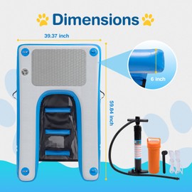 Inflatable Water Ramp for Dogs 60" L x 40" W - Durable PVC Dog Pool Float Ensures Safe and Easy Access for Dogs Up to 220 Pounds, Perfect for Pools, Lakes, and Beaches