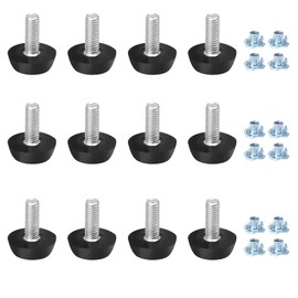 Seimneire 12 Pack M6 Furniture Levelers Stainless Steel Adjustable Threaded Furniture Leg Leveling Feet, Durable Screw in Glide Levelers for Furniture Table Chair Desk (M6x15mm, with T-Nuts)