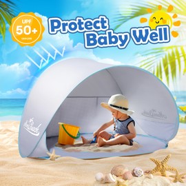 Monobeach Baby Beach Tent Pop Up Portable Shade Pool UPF50+ UV Protection Sun Shelter for Infant with Easy Set Up Canopy (Silver Beach Tent)