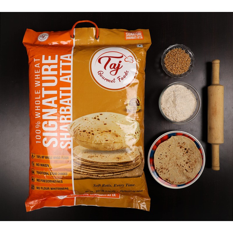 TAJ Signature Sharbati Atta, 10lbs, (Chakki Atta - Stone Ground)