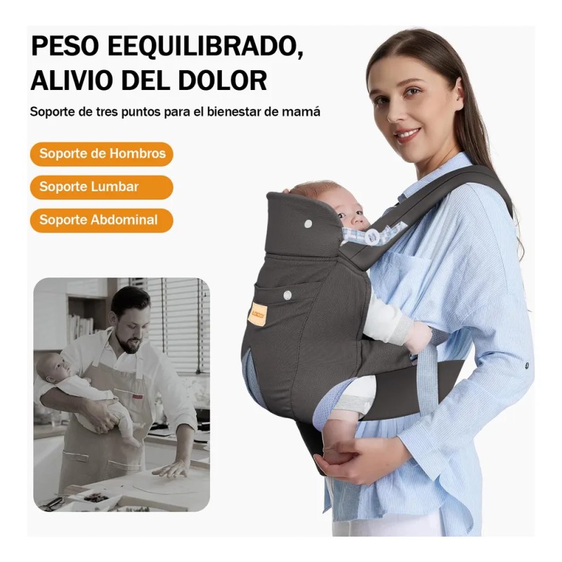 Cangurera Para Bebé Portabebé Ergonómica Multifuncional Nube Gris