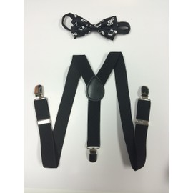 Toddler Baby Boys Girls Child Music Notes Bow Tie Vintage Black Suspender Y Clips